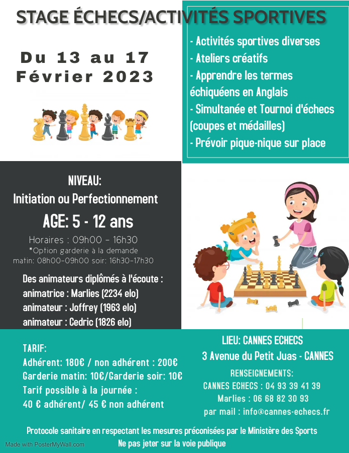 STAGE ÉCHECS & ACTIVITÉS SPORTIVES ET CULTURELLES - 13 AU 17 FÉVRIER