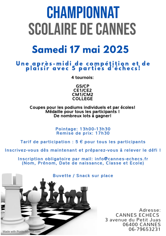 CHAMPIONNAT SCOLAIRE DE LA VILLE DE CANNES - 17 MAI