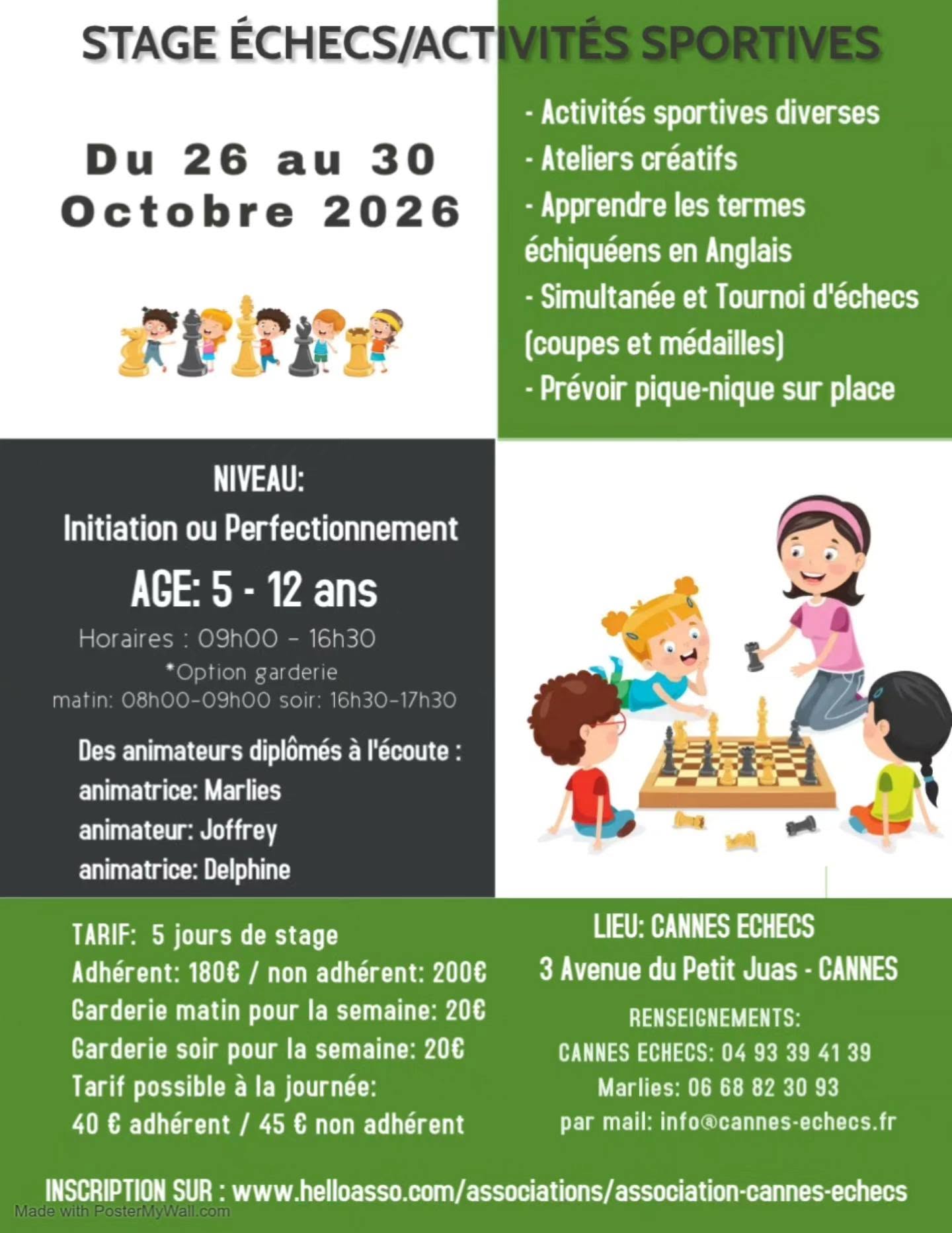 ♟️🏃 STAGE ÉCHECS & ACTIVITÉS SPORTIVES – DU 26 AU 30 OCTOBRE ! 🍂